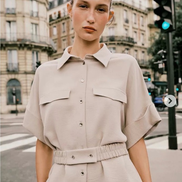 Zara Belted Safari Shirt – Sand | Size M | New with Tags - Picture 6 of 10